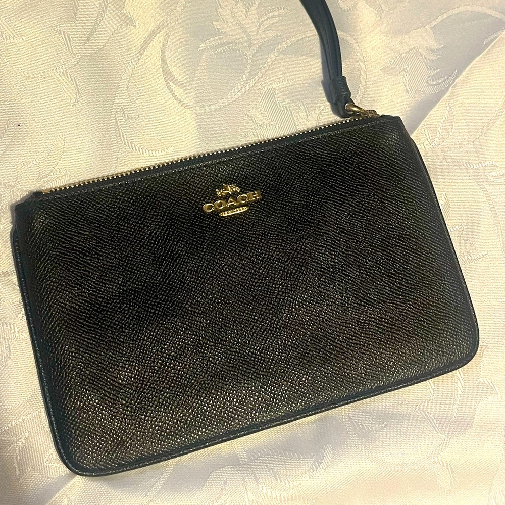 Coach Black Pebbled Leather Wristlet